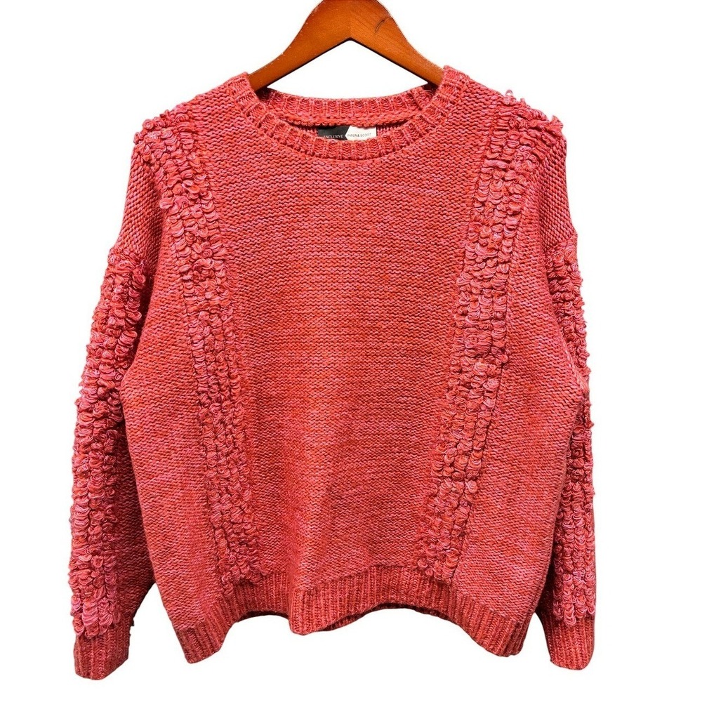 Piper & Scoot Chunky Knit Pullover Sweater Womens M Coral Pink Cozy Fall